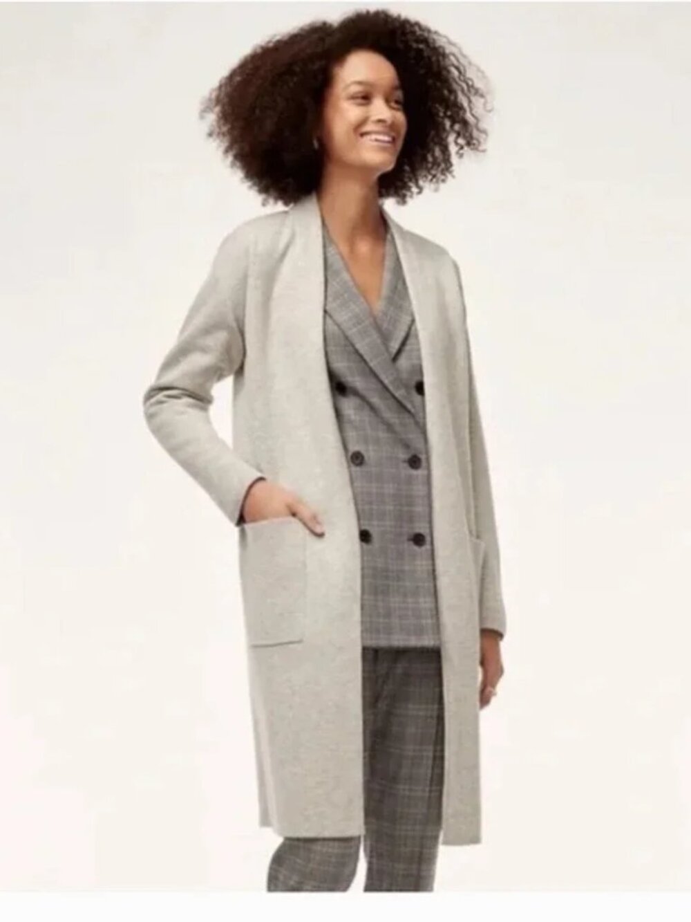 Aritzia Wilfred Belize Long Open Cardigan Pockets 100% Merino Wool
